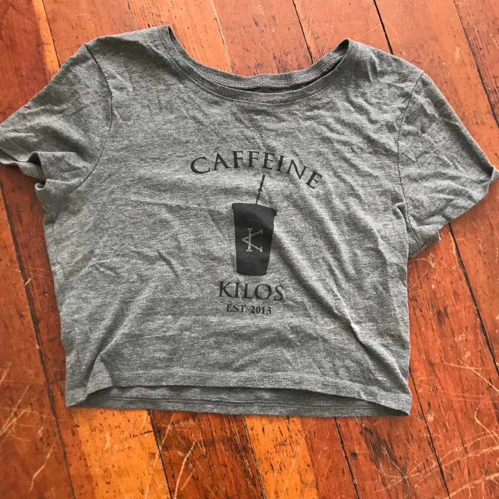 Caffeine and Kilos grey crop top.